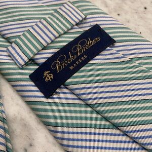 Brooks Brothers Makers label Green and Blue Striped Tie